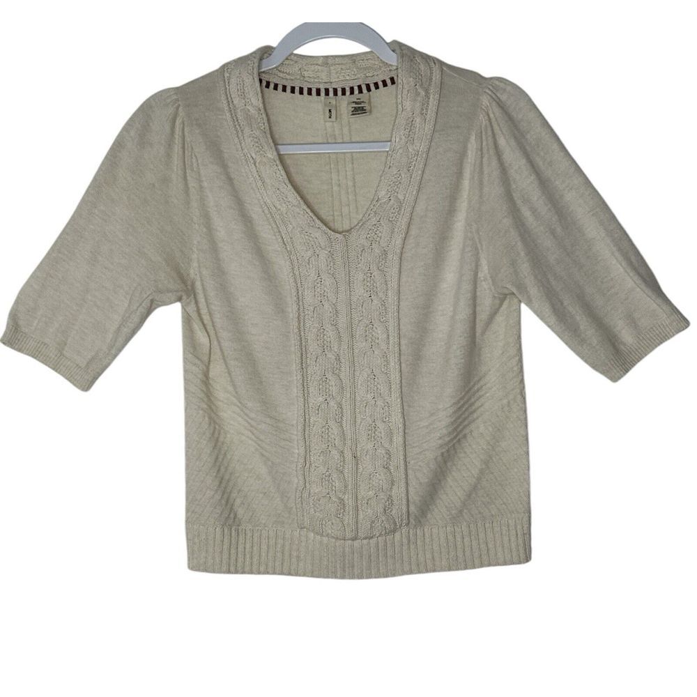 Anthropologie MOTH Blouse Women Medium Short Sleeve Cream Sweater Top Minimalist